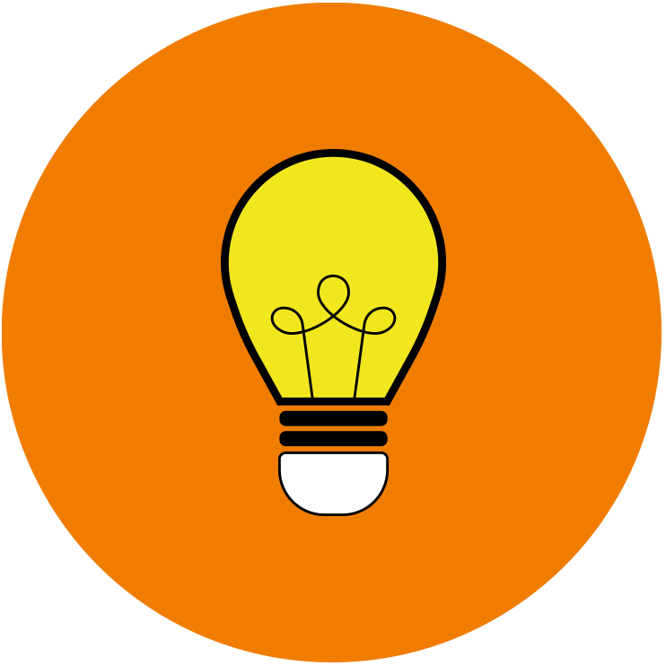 Pictogramme d'une ampoule dans un rond orange qui illustrer l'une des trois valeurs d'ADEQUATION : novateur